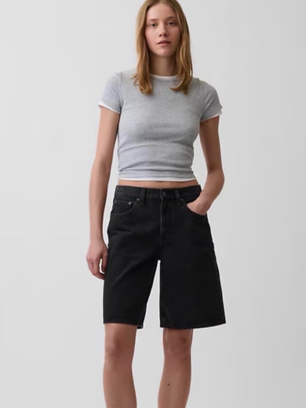GAP mid rise 11” longline denim shorts